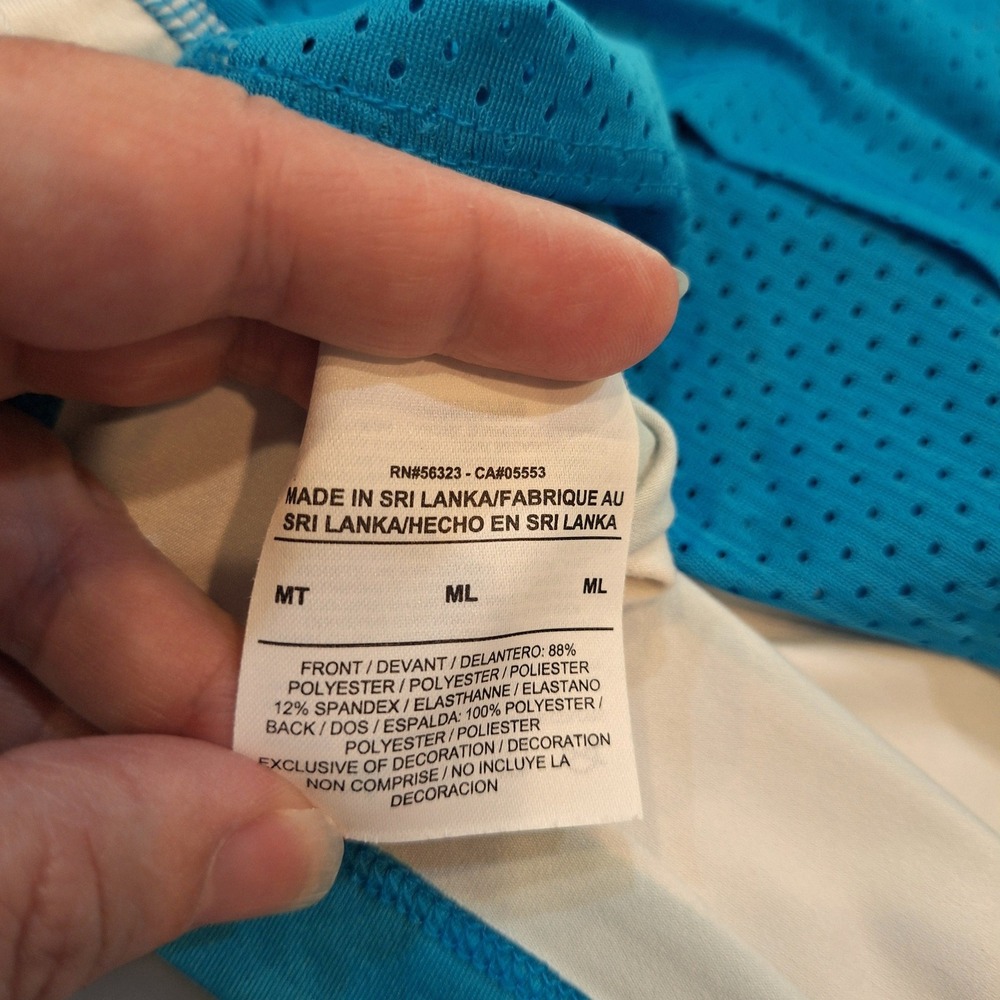Nike Tank Top Women Medium Teal White Striped Mesh Racerback Activewear Running - Picture 2 of 7